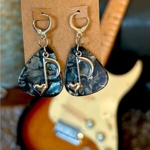 Silver and Black Music Note Earrings